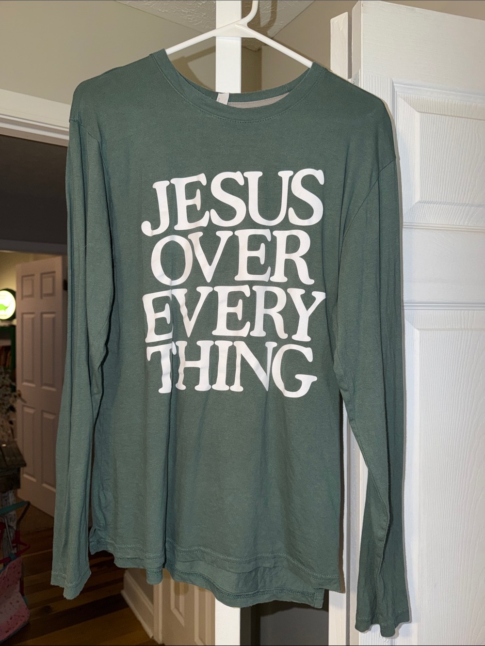 Jesus Over Everything Long Sleeve Tee - Sage Green